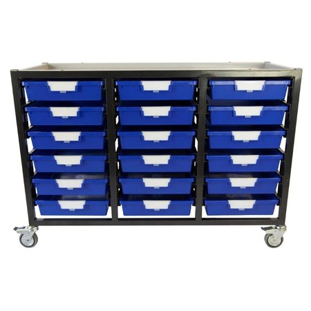 STORSYSTEM Commercial Grade Mobile Bin Storage Cart with 18 Blue High Impact Polystyrene Bins/Trays CE2106DG-18SPB